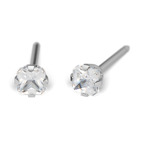 STUDEX - 1st örhänge kirurgiskt stål, Kubisk Zirkonia 3x3mm