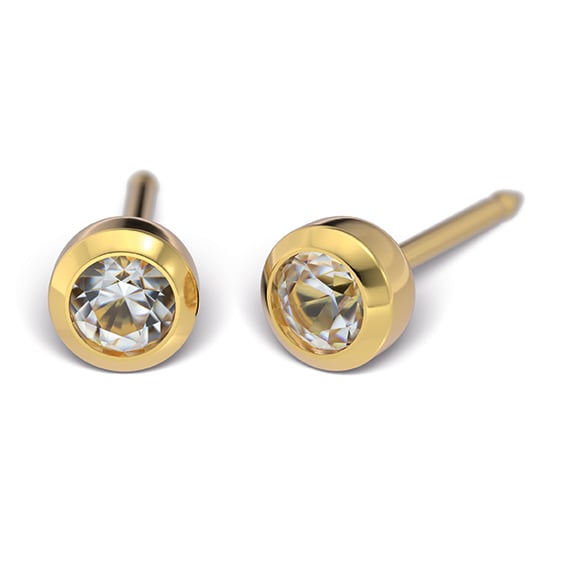 STUDEX - 1st guldpläterat örhänge, bezelinf. Kubisk Zirkonia, 3mm