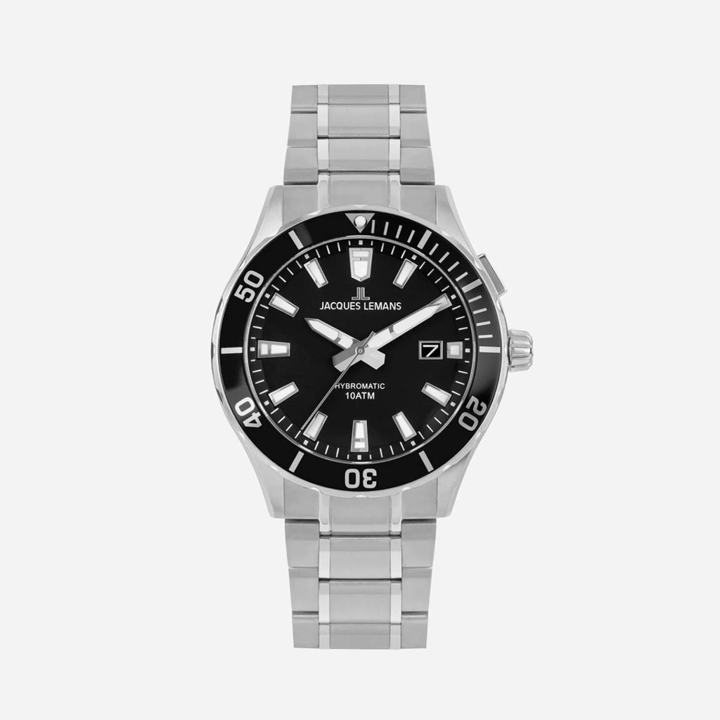 Jacques Lemans Hybromatic - herrklocka, stål/svart, 43mm