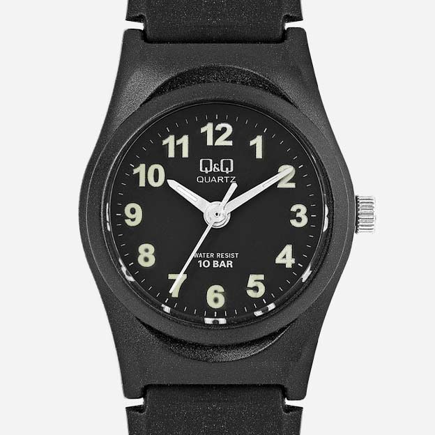 Q&Q barnklocka - gummiband, svart/svart, 24 mm