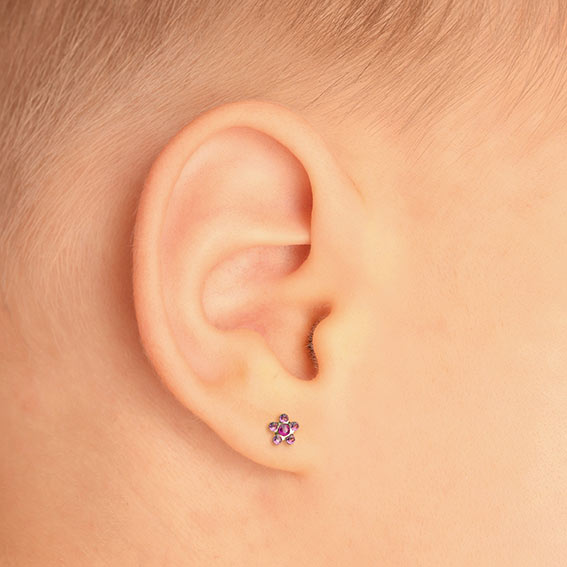 STUDEX - 1st barnörhänge kirurgiskt stål, rosa blomma, 3mm