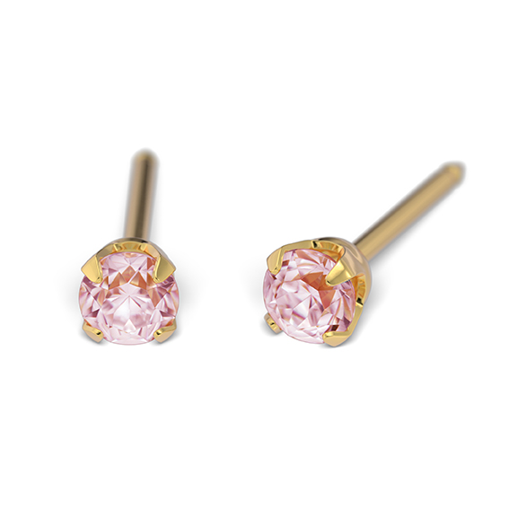 STUDEX - 1st guldpläterat örhänge, rosa Kubisk Zirkonia 3mm