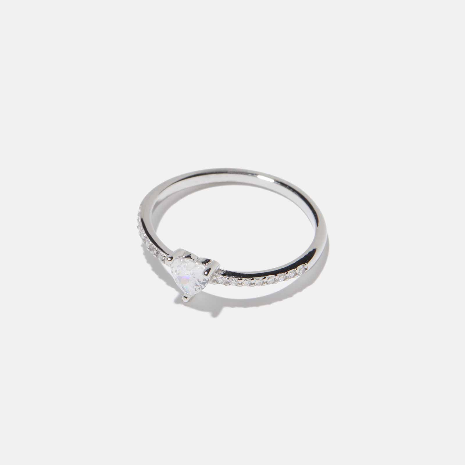 Sidostensring i silver - hjärtformad Kubisk Zirkonia, 54
