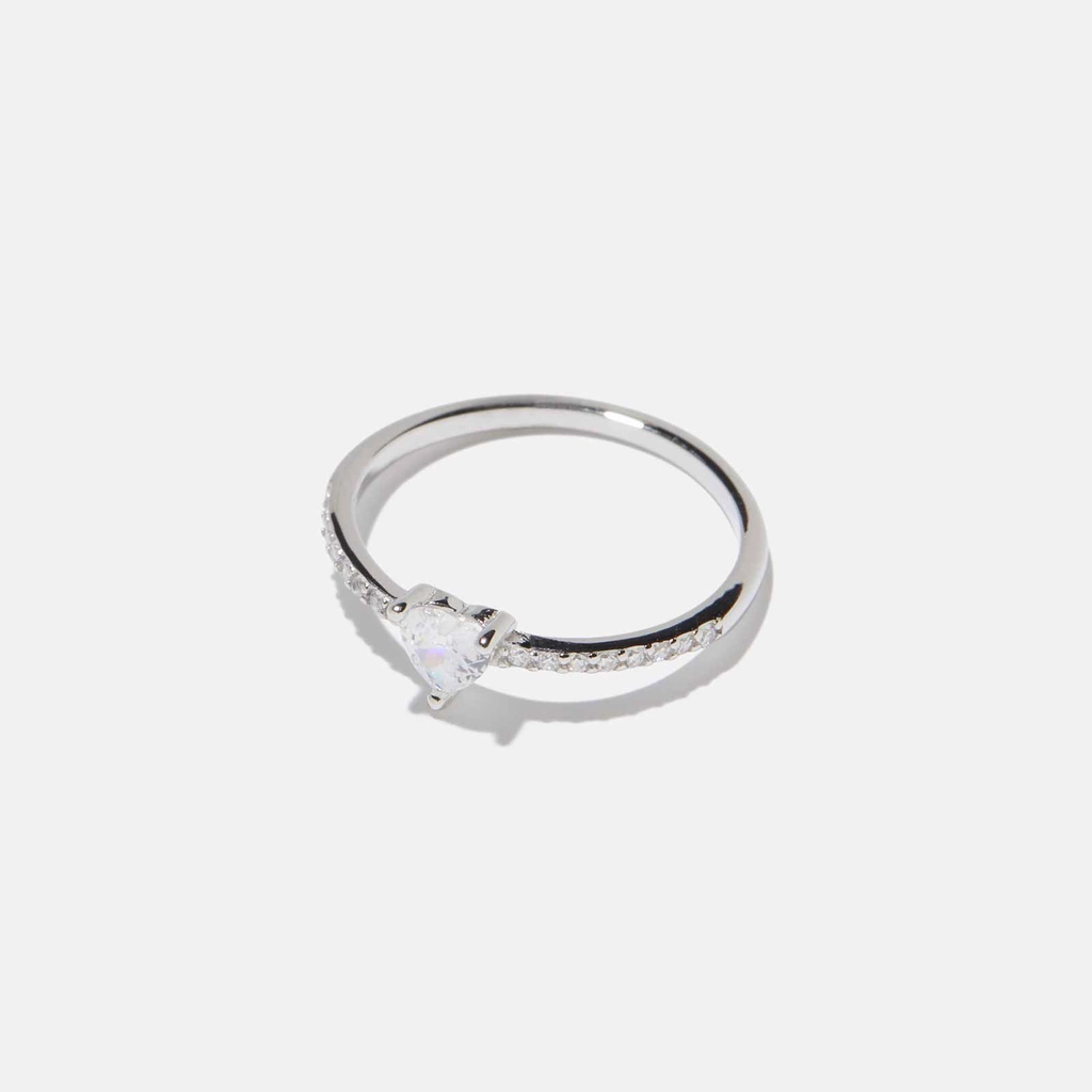 Sidostensring i silver - hjärtformad Kubisk Zirkonia, 56