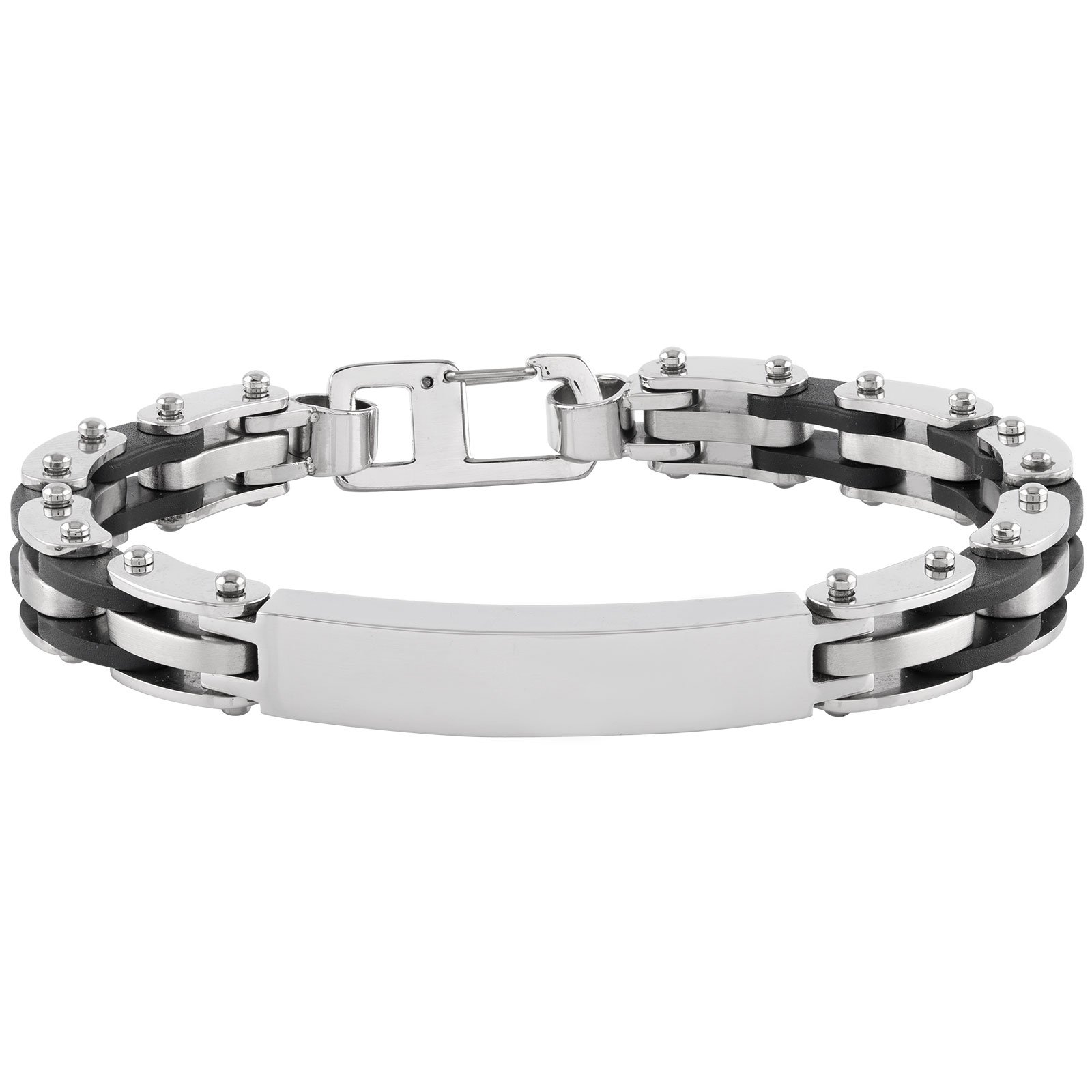 Armband herr - stållänkar och svart gummi