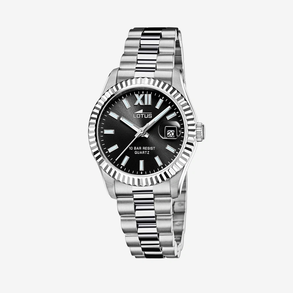 Lotus damklocka - datum, stål/svart, 10ATM, 17mm