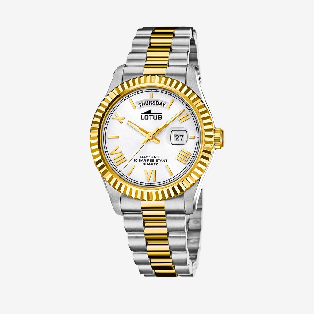 Lotus herrklocka -  dag/datum, bicolor/vit, 41,5 mm
