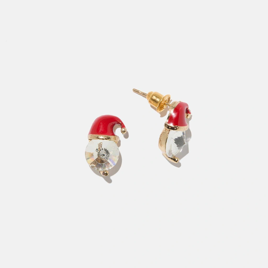 Guldfärgade örhängen - vita stenar med tomteluvor