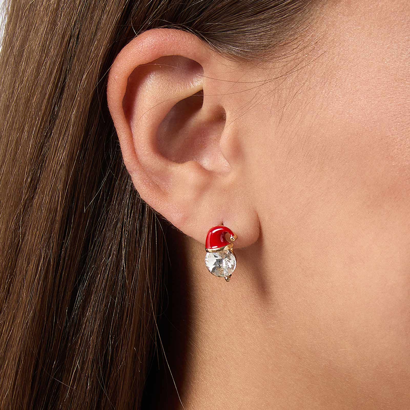 Guldfärgade örhängen - vita stenar med tomteluvor