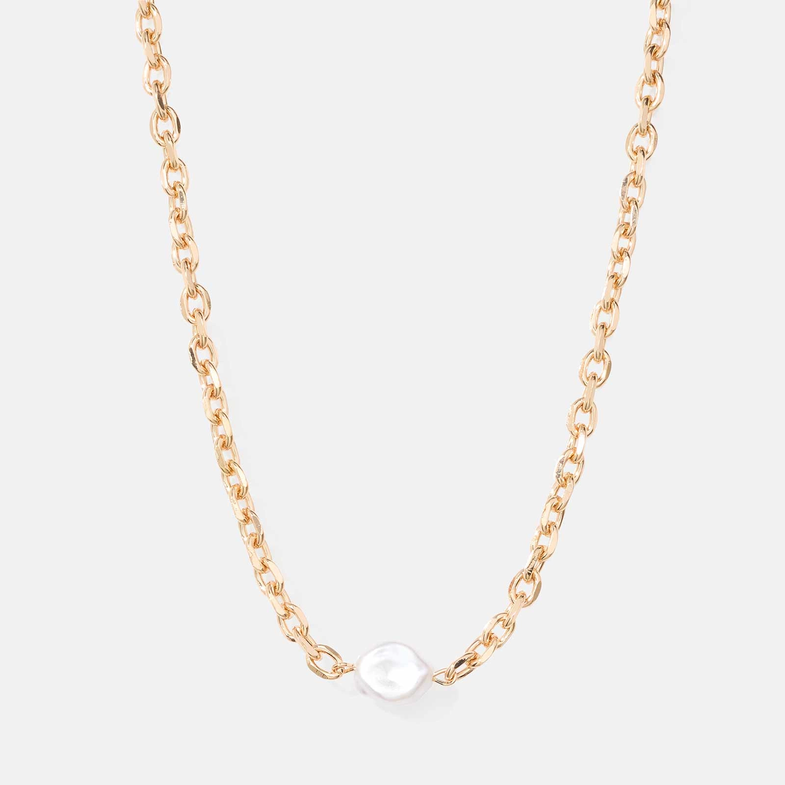 Guldfärgat halsband - kedja med pärla, 36+6cm