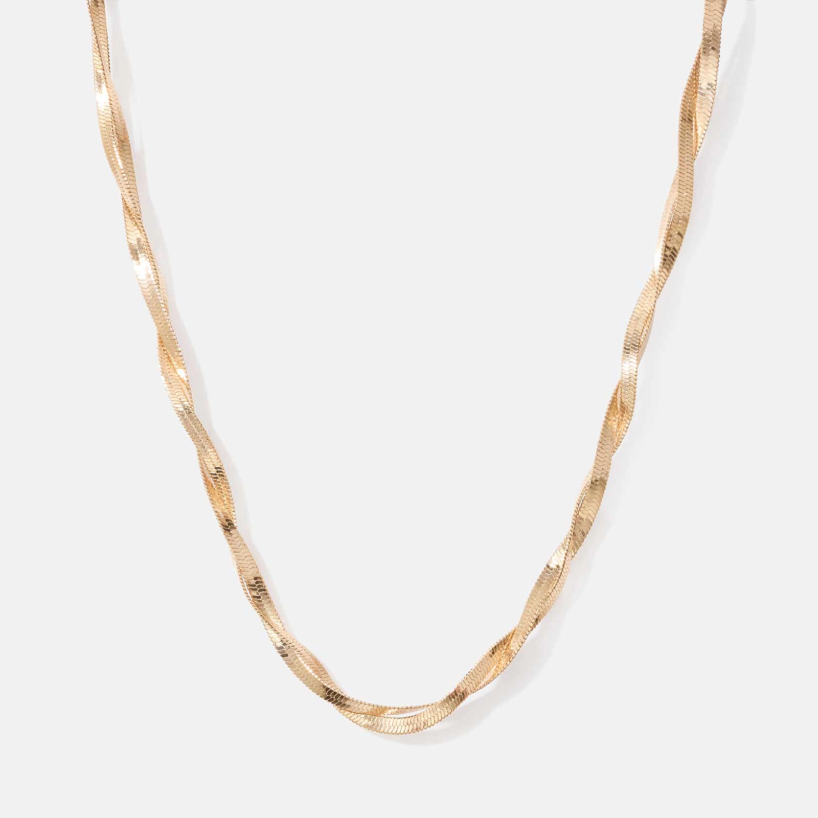 Guldfärgat halsband -  dubbel vriden platt länk, 37+6cm