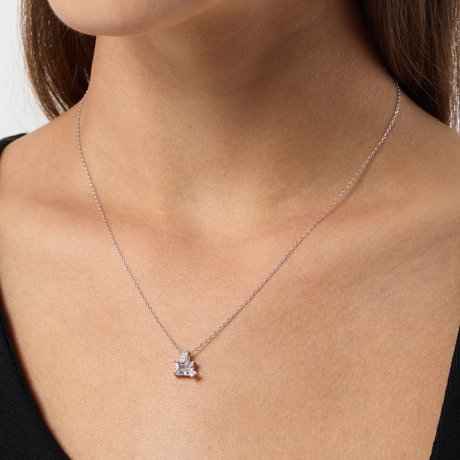 Halsband i äkta silver - vit Zirkonia med hjärta, 40+5cm