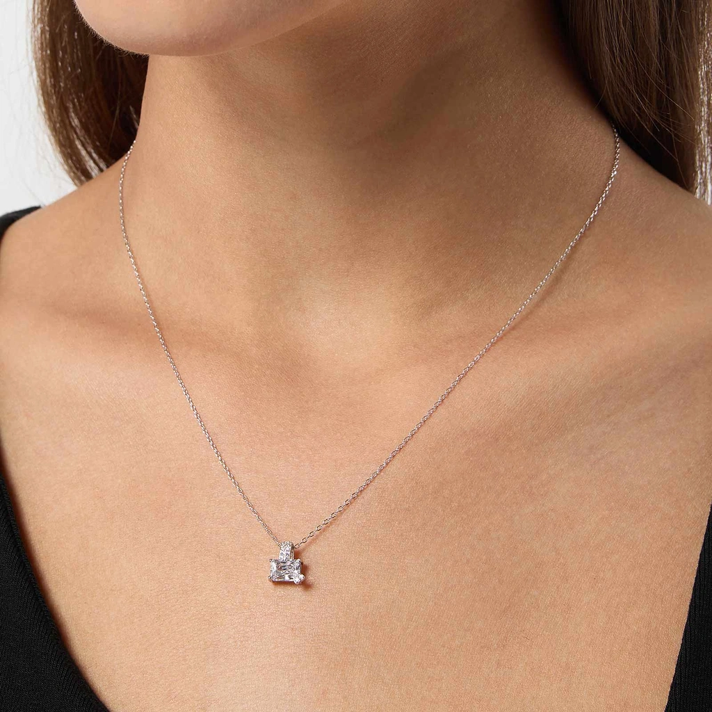 Halsband i äkta silver - vit Zirkonia med hjärta, 40+5cm