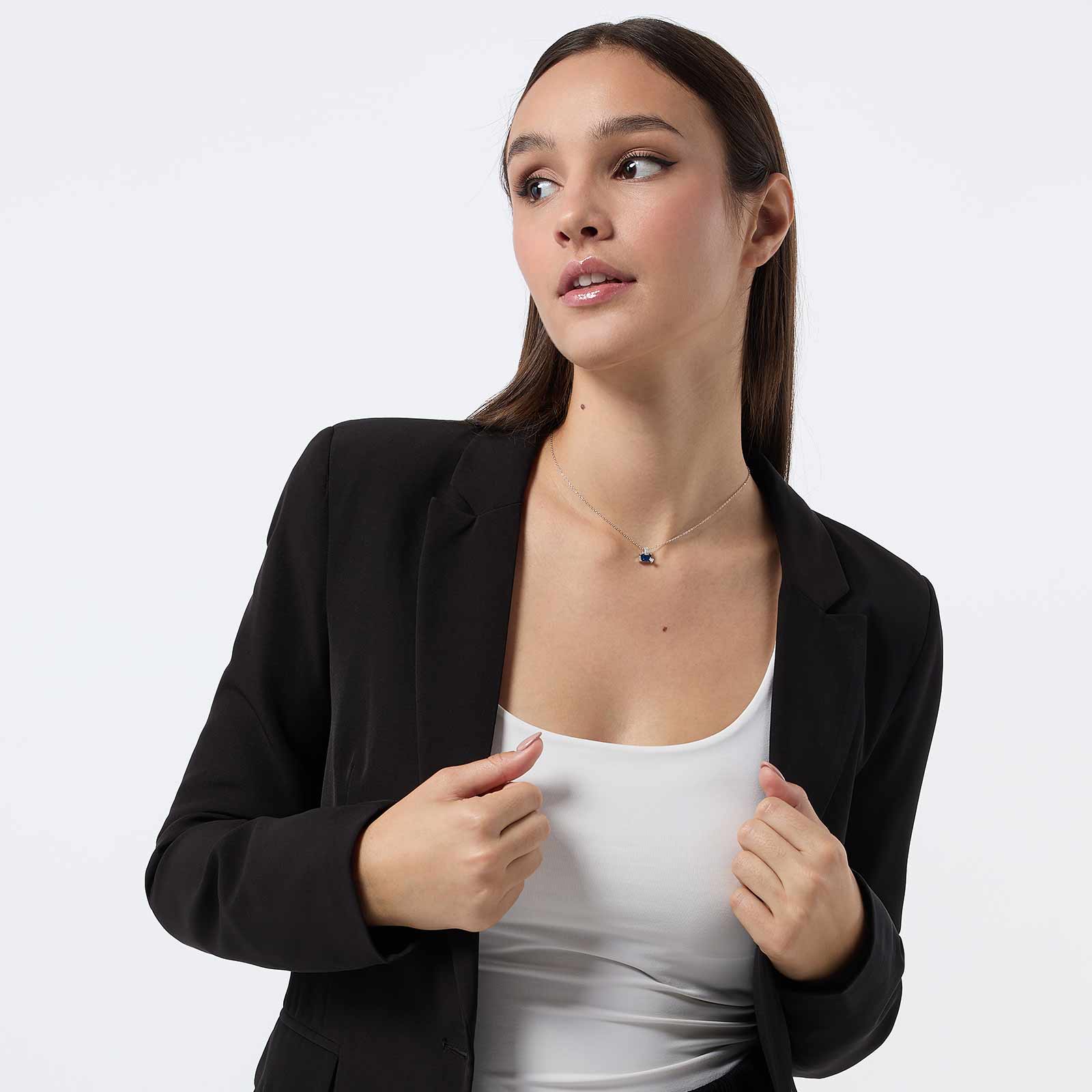 Halsband i äkta silver - blå Zirkonia med hjärta, 40+5cm