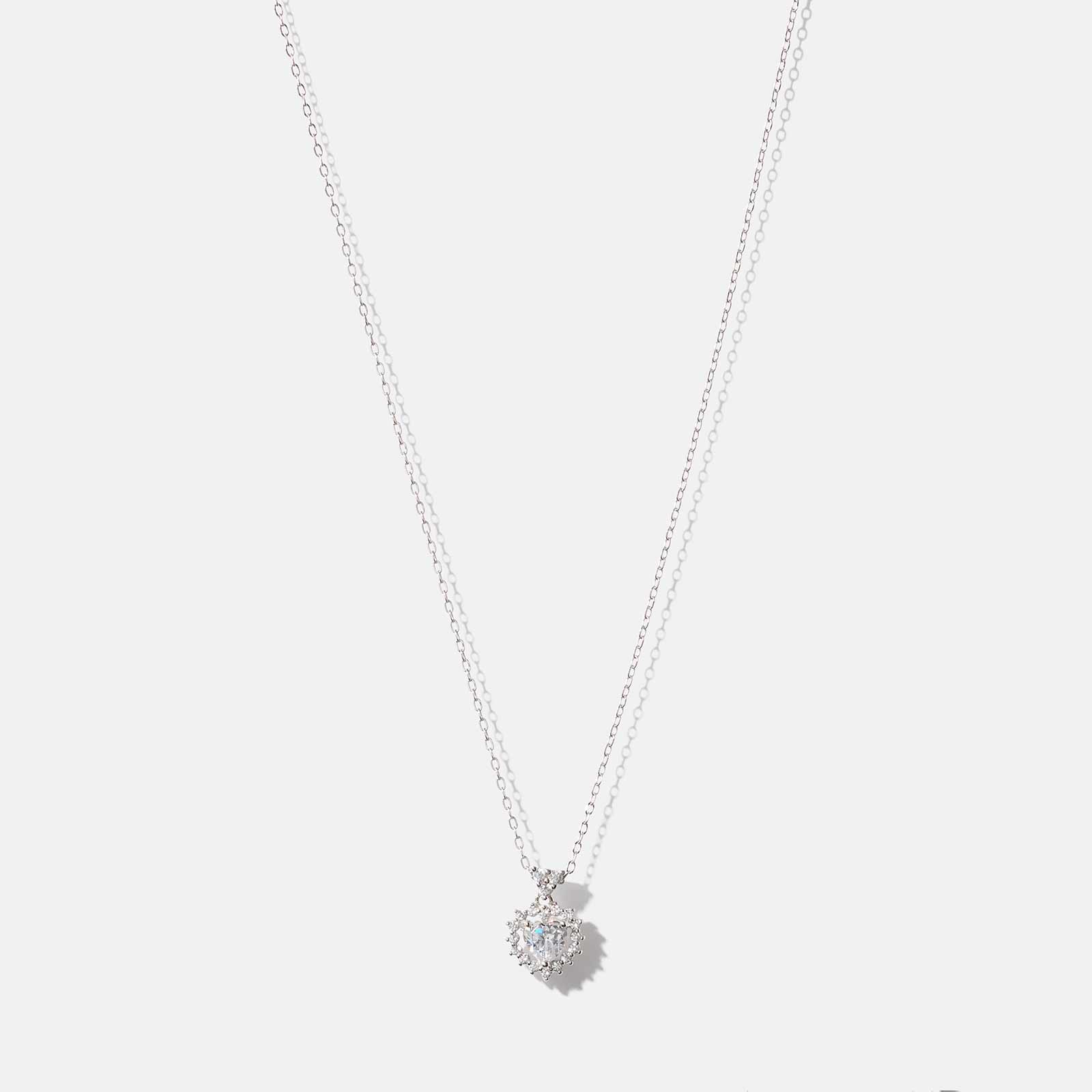 Halsband i äkta silver -  vit hjärta med halo, 40+5cm