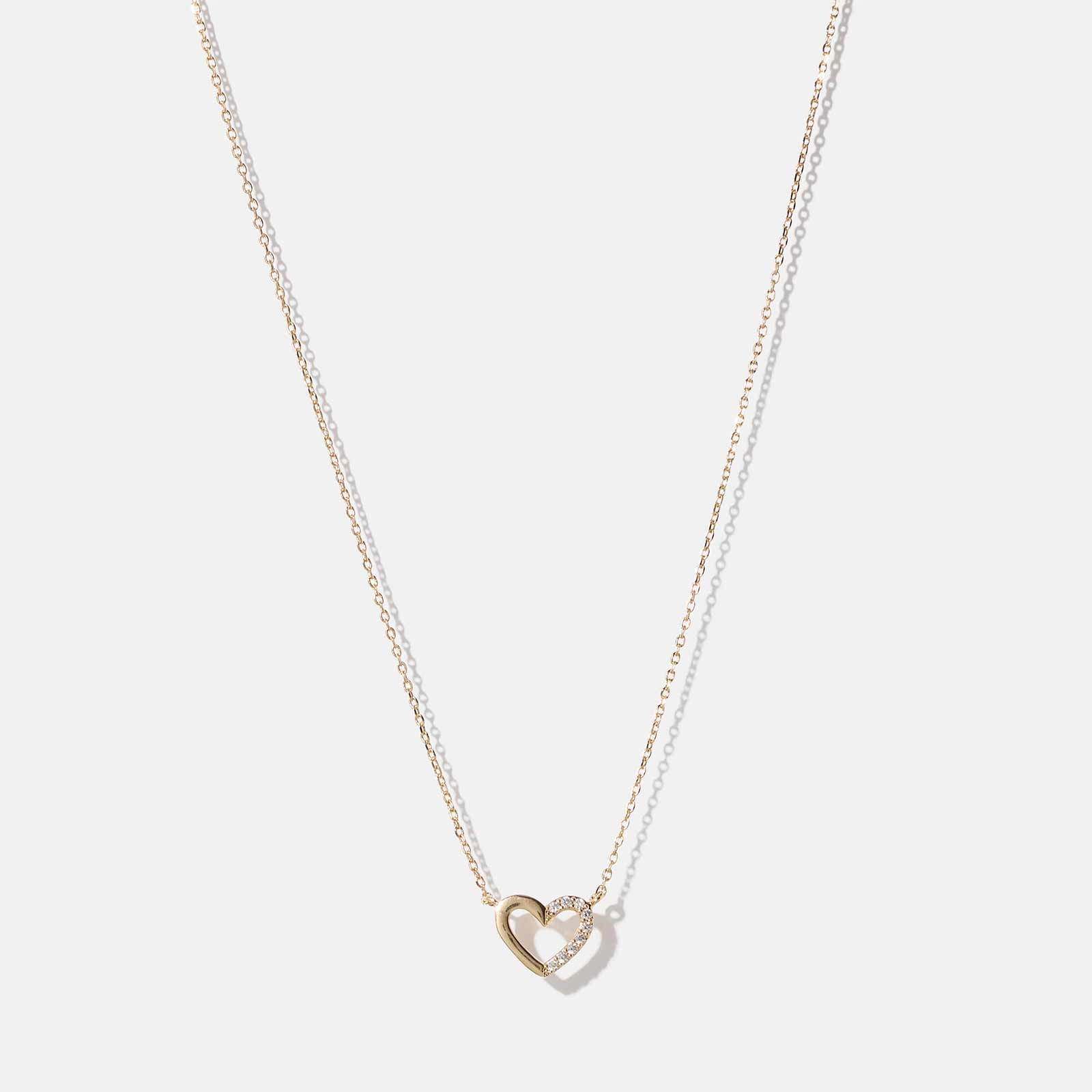 18k guldpläterat halsband - berlock hjärta med vita stenar, 40+5cm