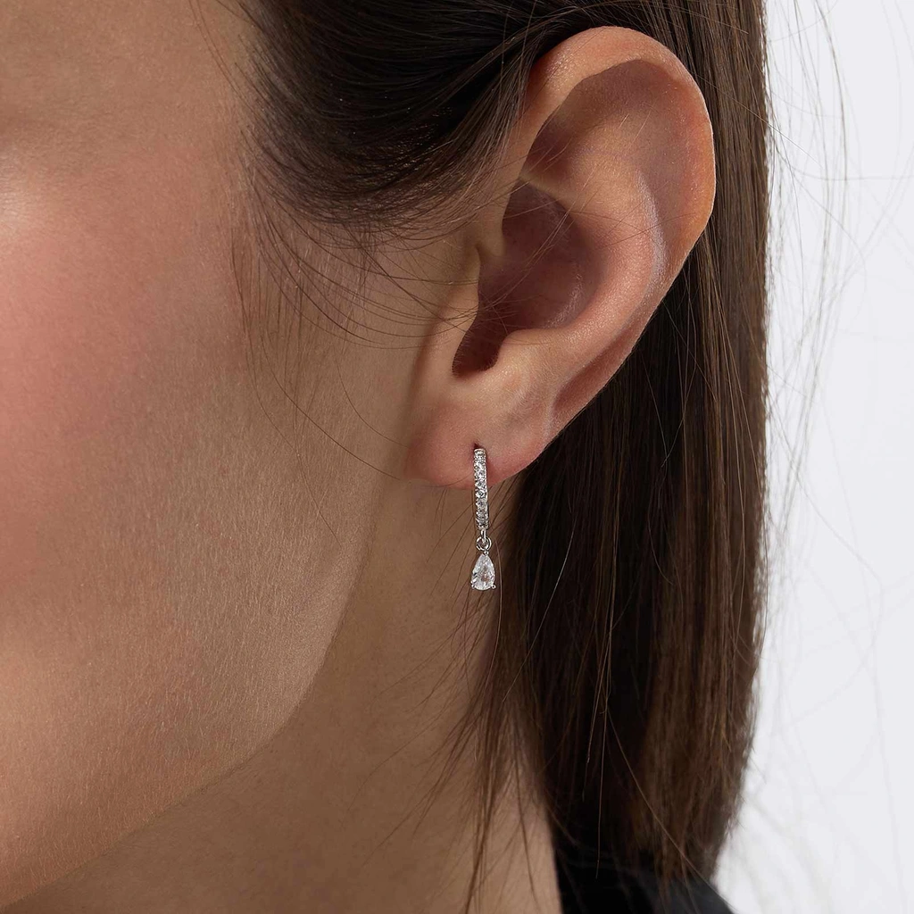 Hoops i äkta silver - vita droppar Kubisk Zirkonia