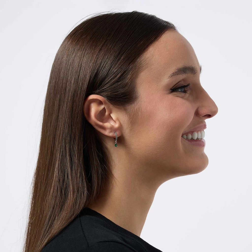 Hoops i äkta silver -  gröna Kubisk Zirkonia