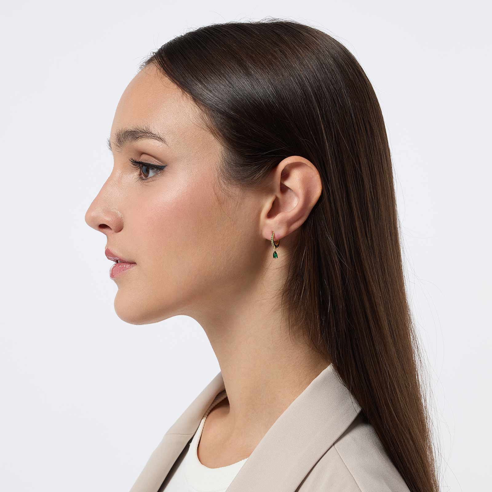 Guldpläterade hoops i äkta silver - gröna Kubisk Zirkonia