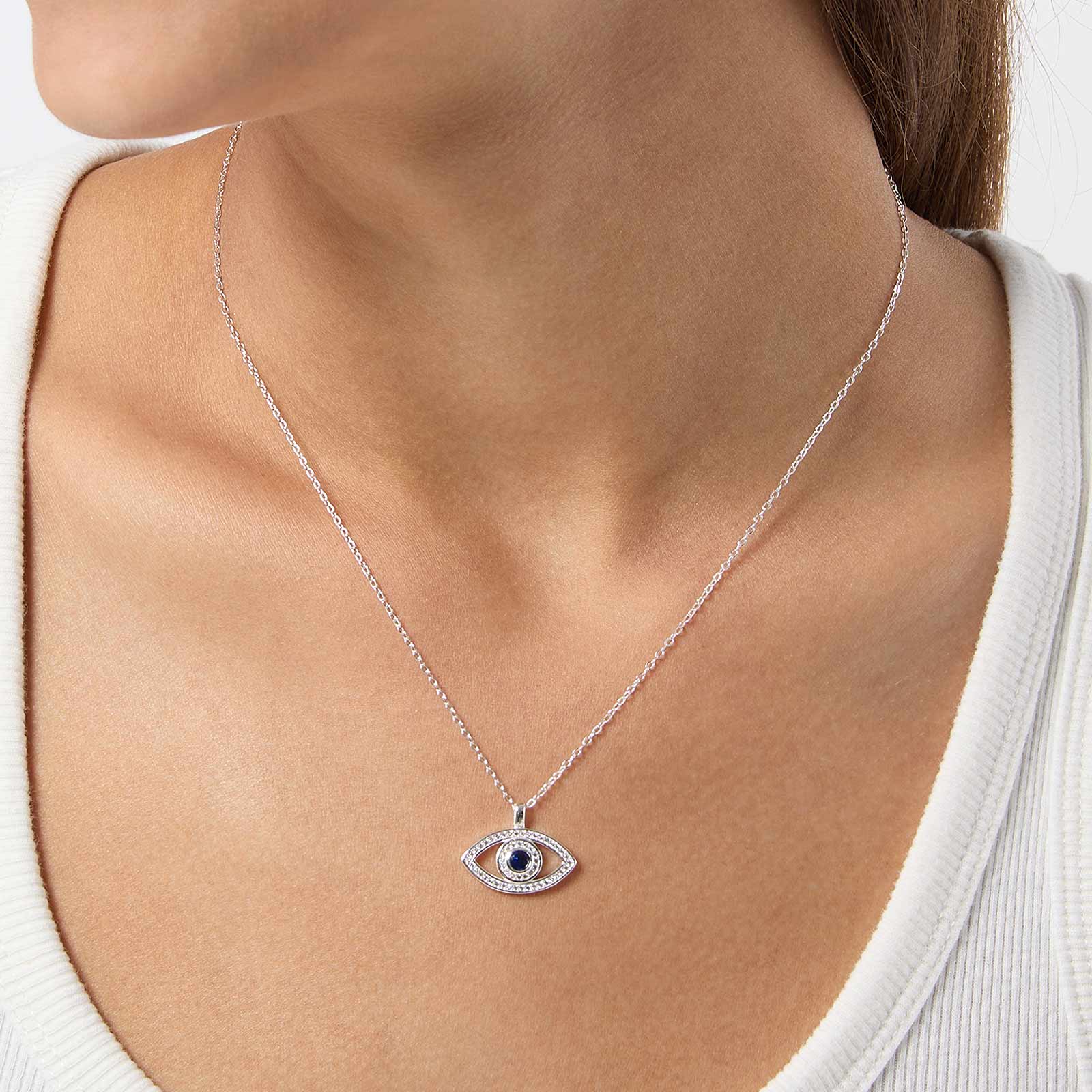 Halsband i äkta silver - berlock öga, 40+5cm