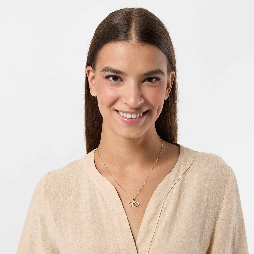 Guldpläterat halsband i äkta silver -  berlock öga, 40+5cm