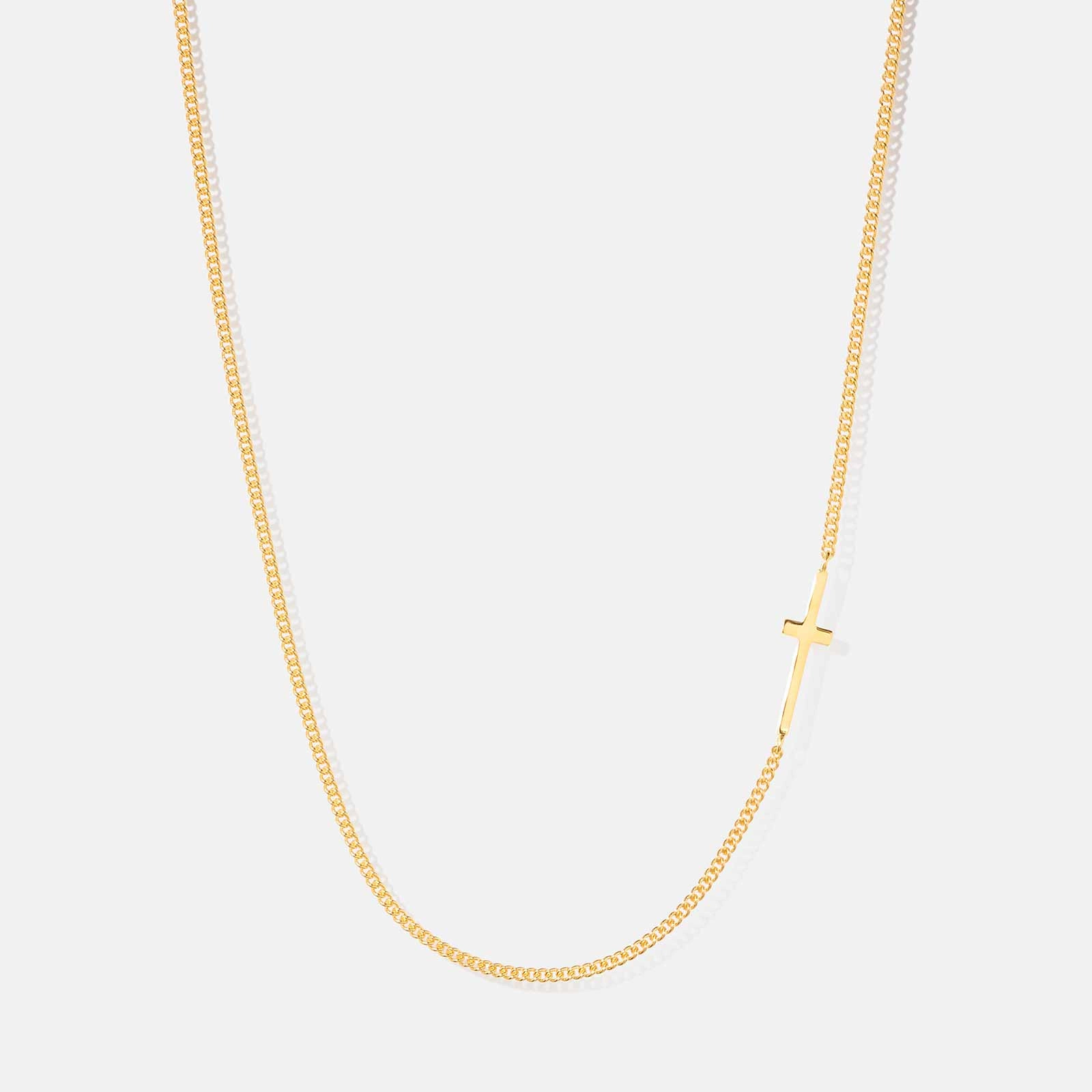 Guldpläterat halsband i äkta silver -  integrerat kors, 30+7 cm