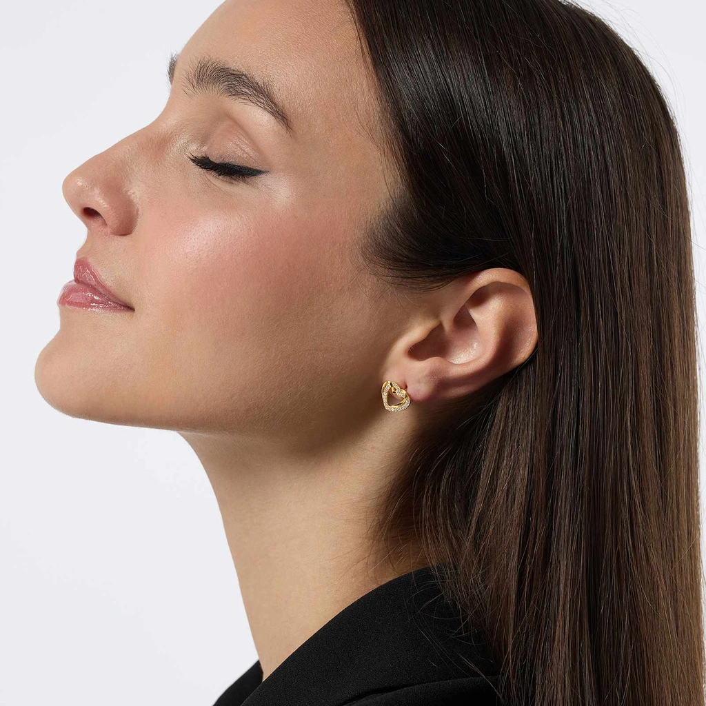 Guldpläterade örhängen i äkta silver - dubbla hjärtan