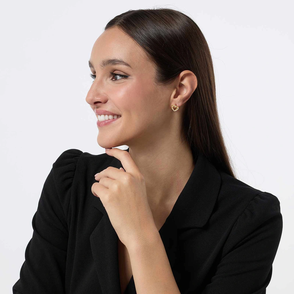 Guldpläterade örhängen i äkta silver - dubbla hjärtan