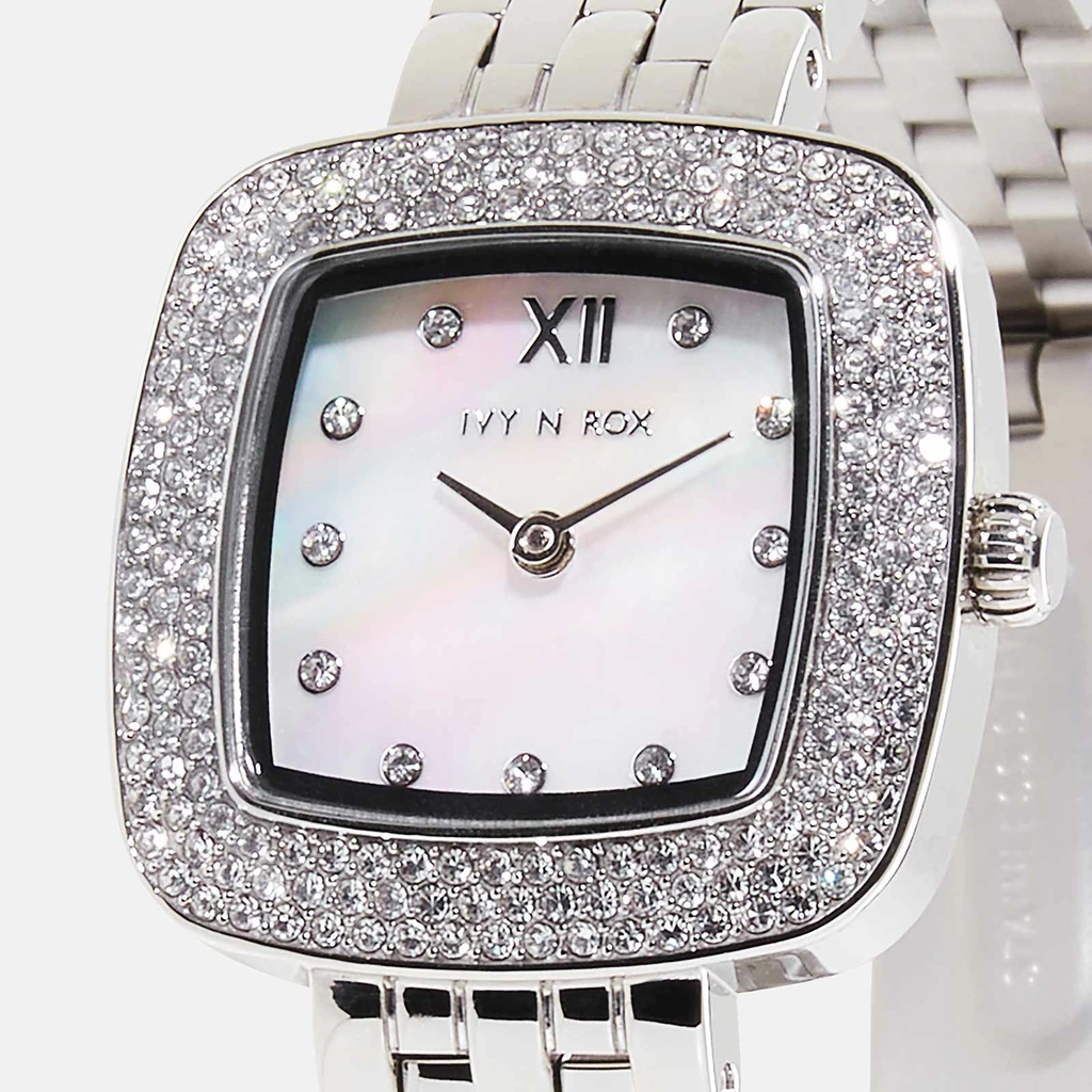 Ivy n Rox Lotus damklocka - silver/MOP, 33 mm