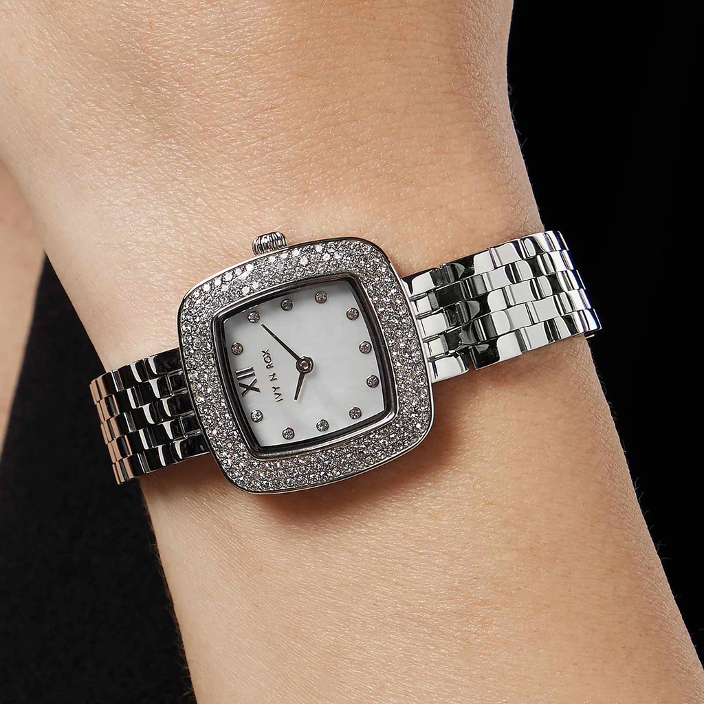 Ivy n Rox Lotus damklocka - silver/MOP, 33 mm