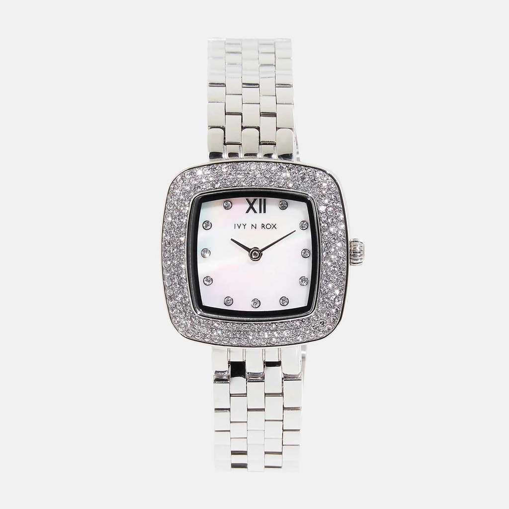 Ivy n Rox Lotus damklocka - silver/MOP, 33 mm