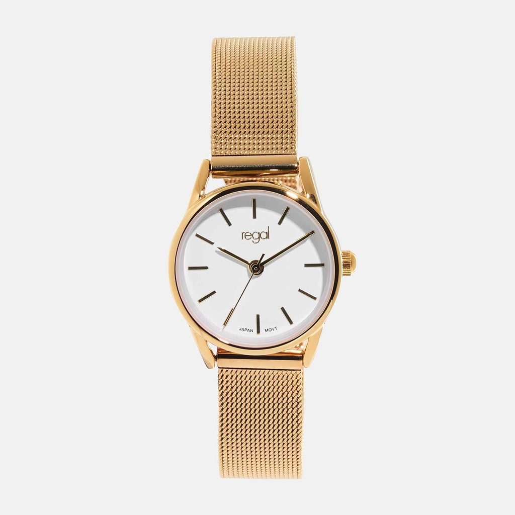Regal damklocka - guld/vit, meshband, 24mm