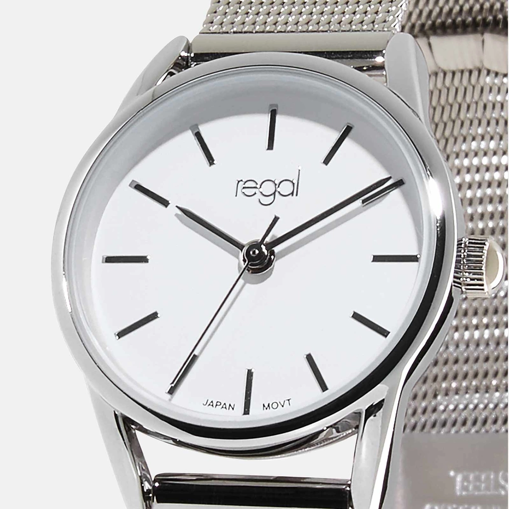 Regal damklocka - silver/vit, meshband, 24mm