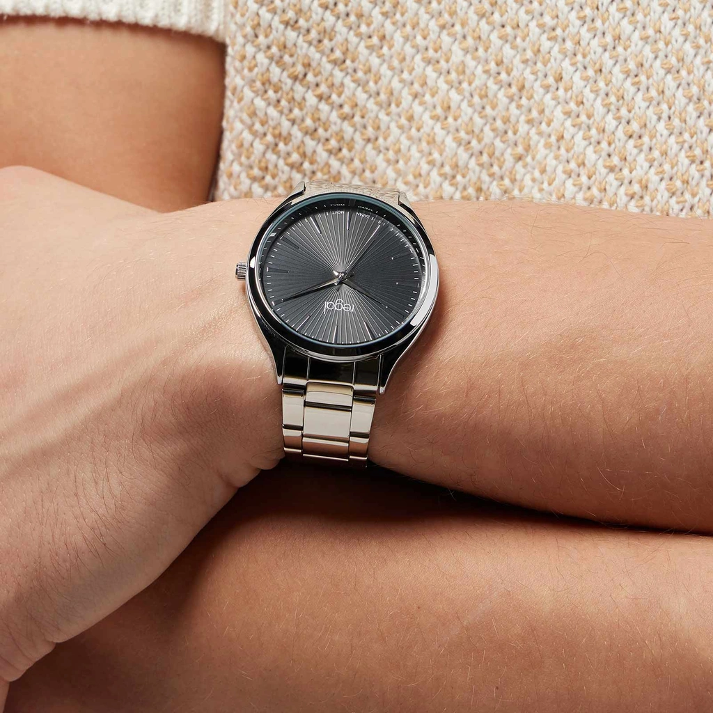 Regal herrklocka - silver/svart, metallband, 41mm