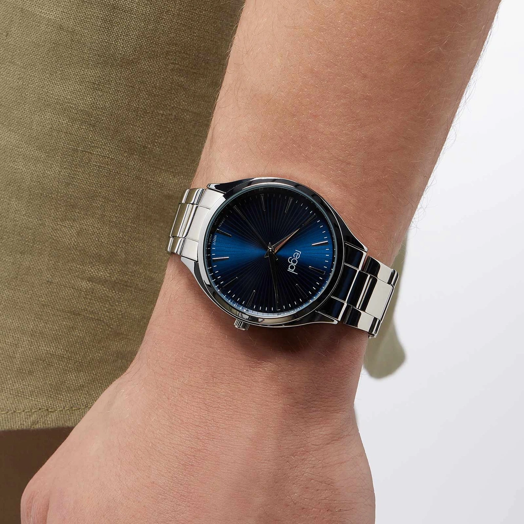 Regal herrklocka - silver/blå, metallband, 41mm