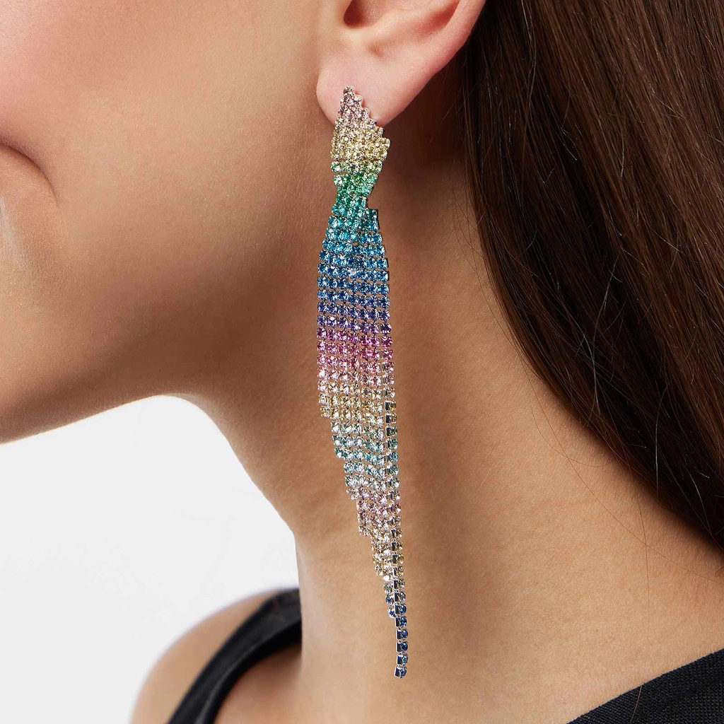 Red Carpet strassörhängen - regnbågsfärgade, 11 cm