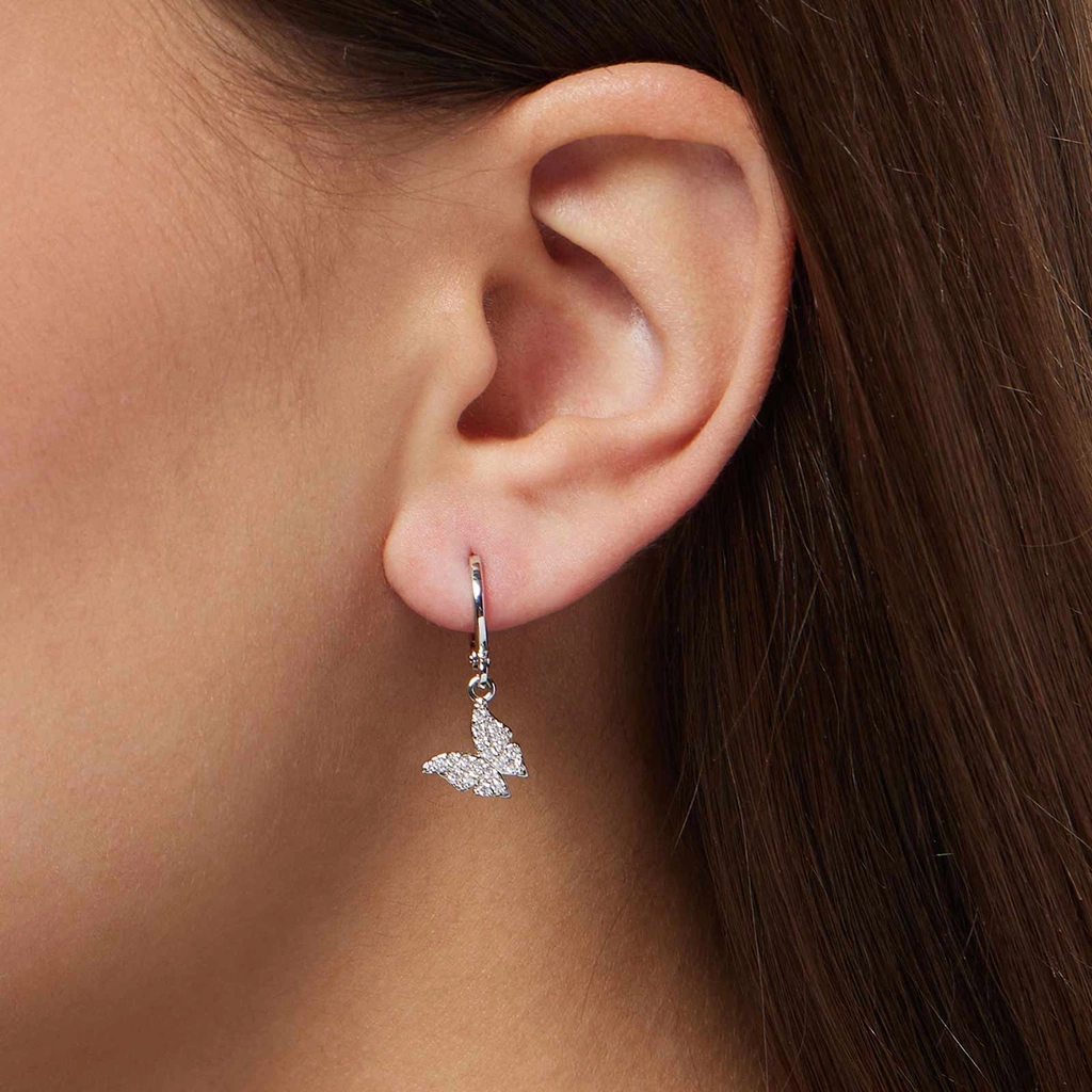 Silverfärgade hoops - fjärilar, 10mm