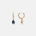 18k guldpläterade örhängen - hoops, droppe blå sten