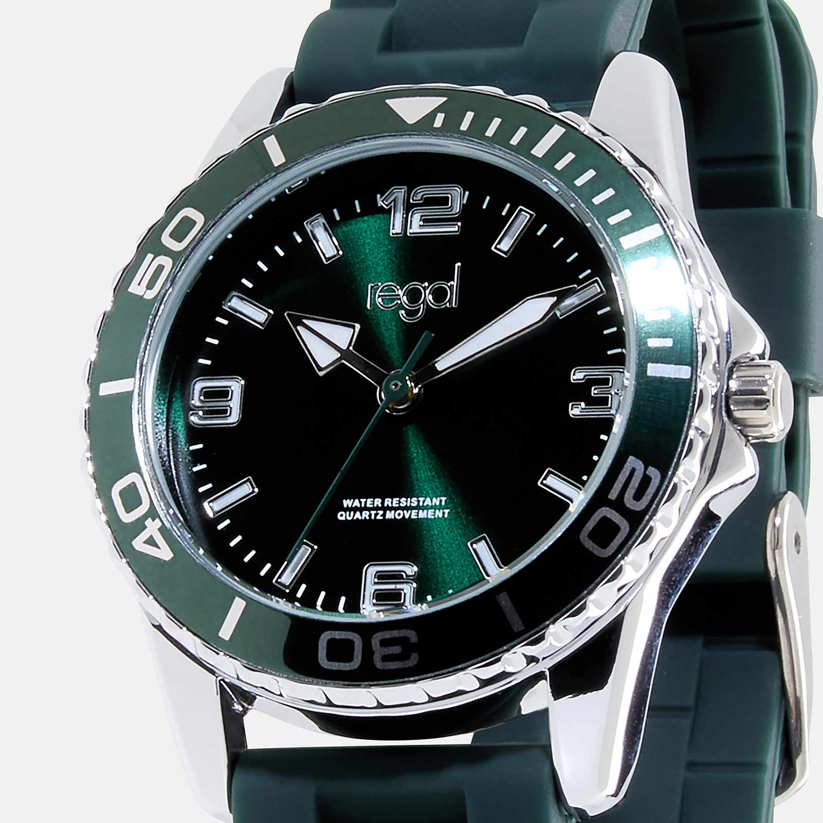 Regal barnklocka - grön/grönt gummiband, 32mm