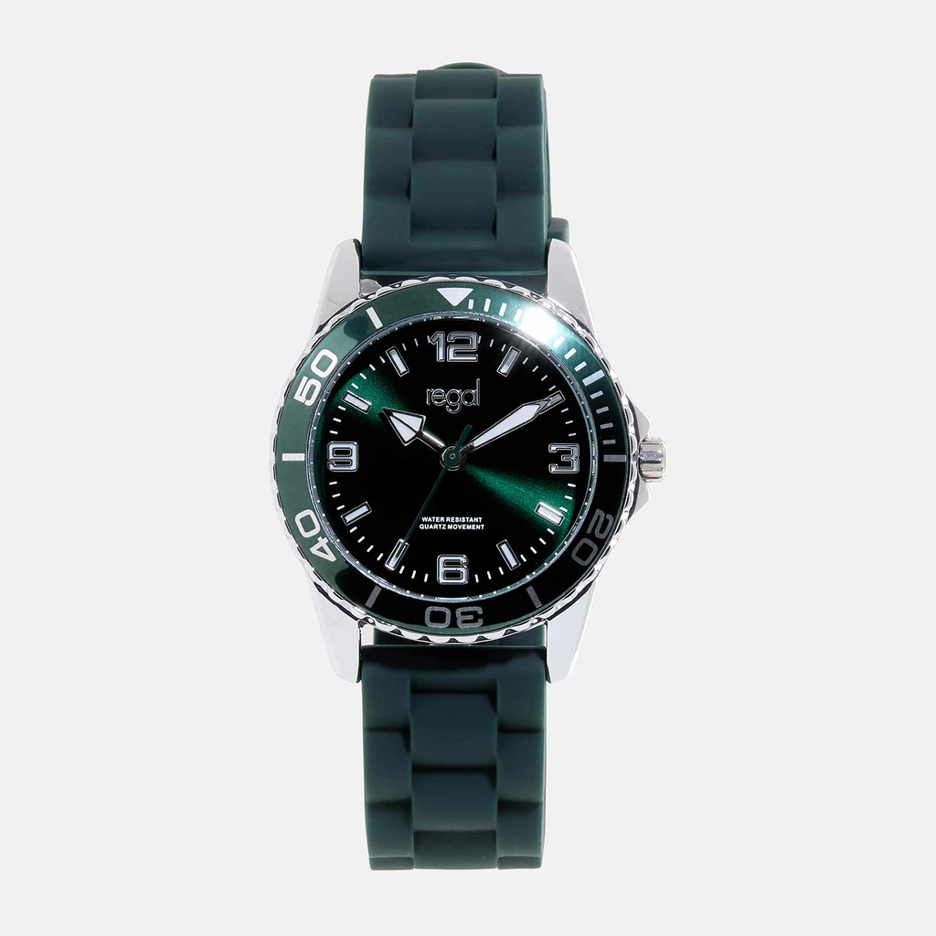 Regal barnklocka - grön/grönt gummiband, 32mm