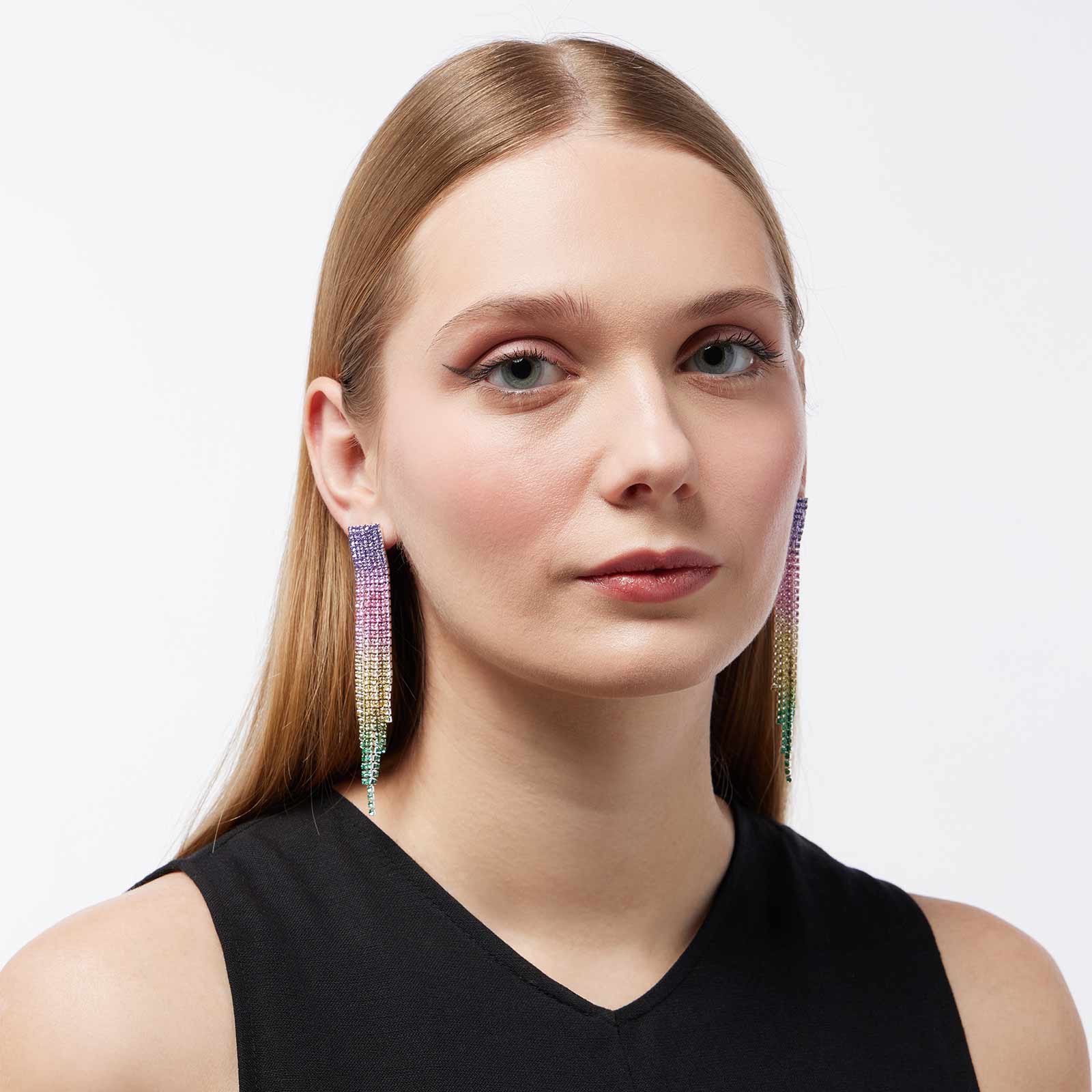 Red Carpet - strassörhängen, regnbågsfärgade, 9,5 cm