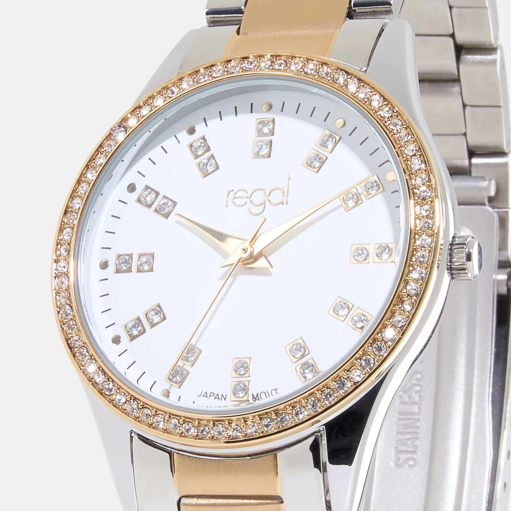 Regal klockset dam - metallband, bicolor/vit, 34mm