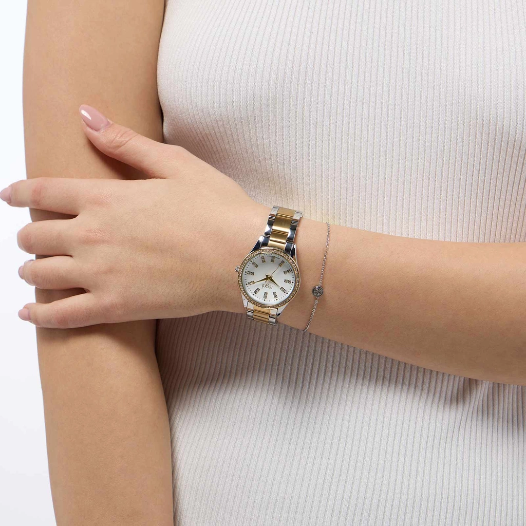 Regal klockset dam - metallband, bicolor/vit, 34mm