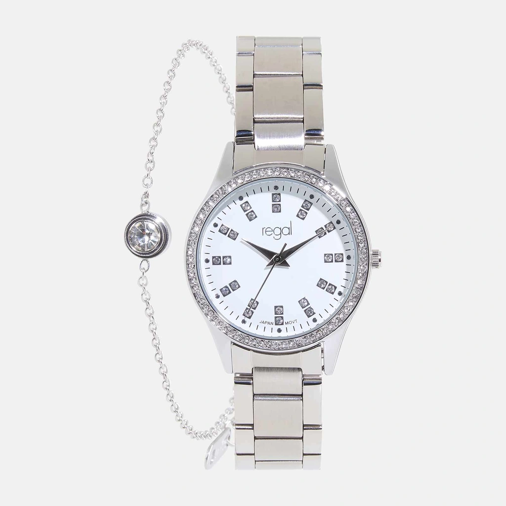 Regal klockset dam - metallband, silver/vit, 34mm