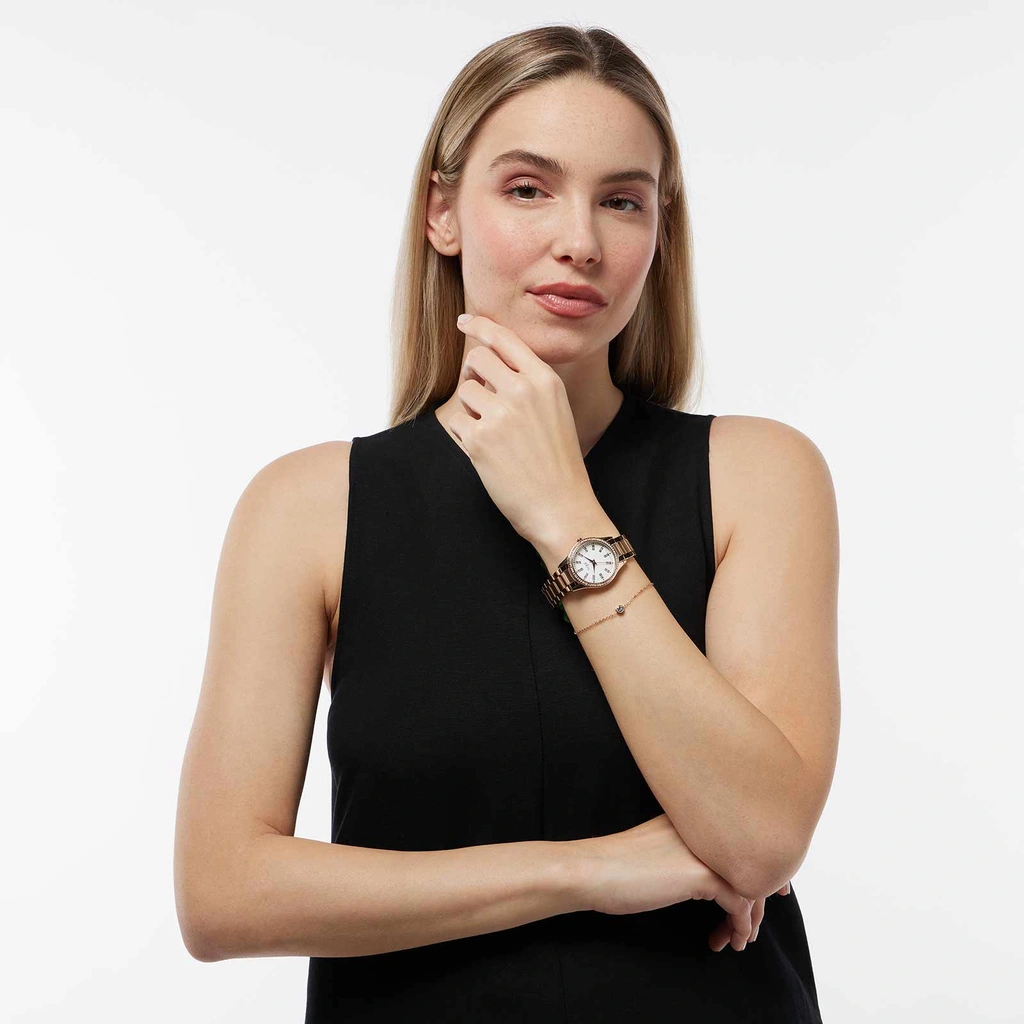 Regal klockset dam - metallband, rosegold/vit, 34mm