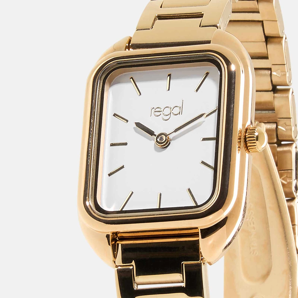 Regal damklocka - metallband guld, rektangulär, 22x31 mm