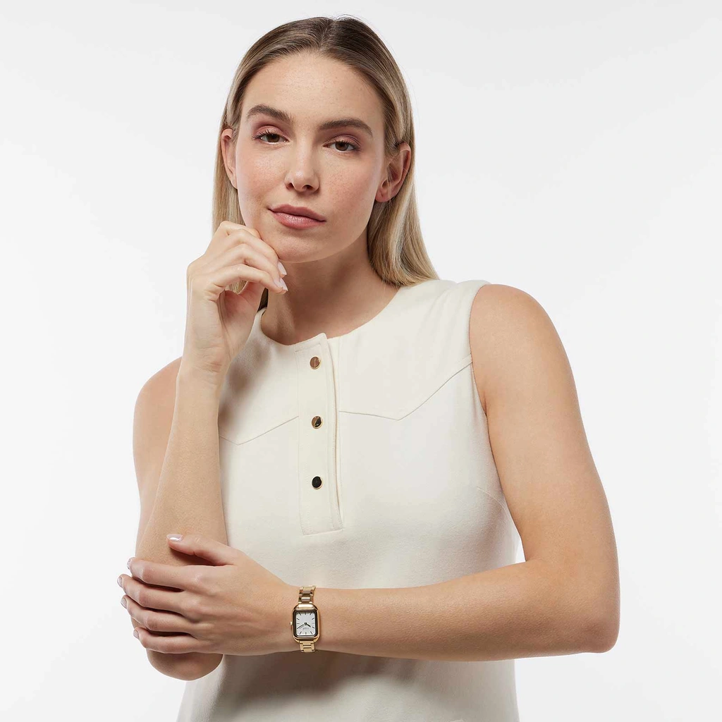 Regal damklocka - metallband guld, rektangulär, 22x31 mm