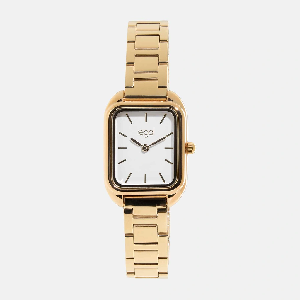 Regal damklocka - metallband guld, rektangulär, 22x31 mm