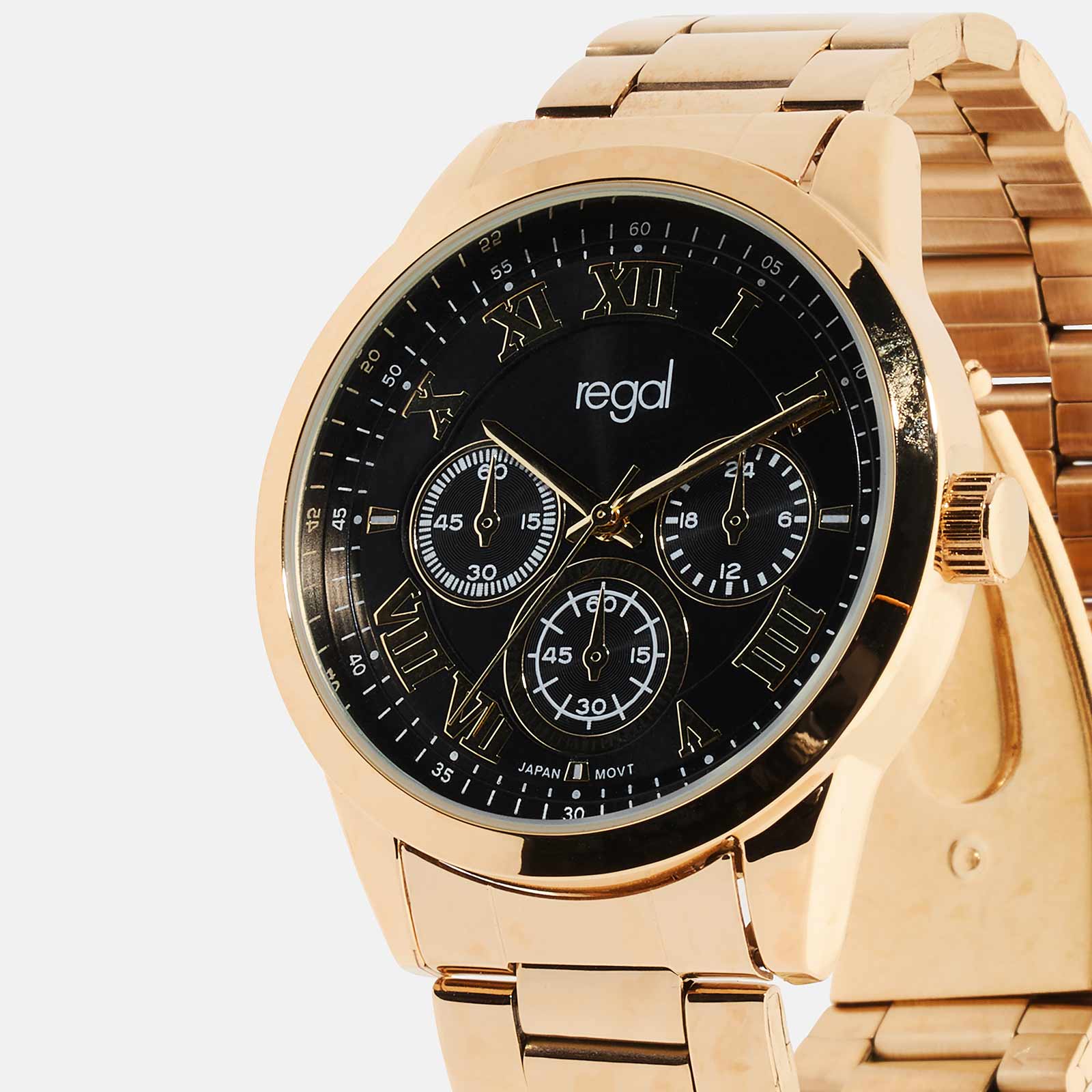 Regal klockset herr - metallband, guld/svart, 41mm