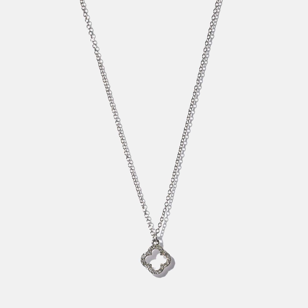 Silverfärgat halsband - fyrklöver, 42+6cm